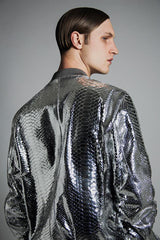 MIRROR SILVER PYTHON BOMBER JACKET