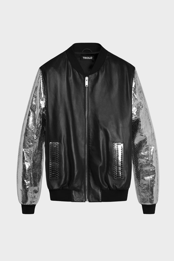BLACK AND SILVER BOMBER JACKET