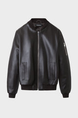 DARK BROWN LEATHER BOMBER JACKET