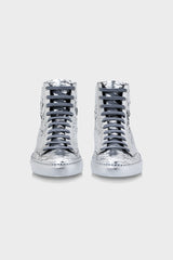 MIRROR SILVER PYTHON HIGH TOP SNEAKERS