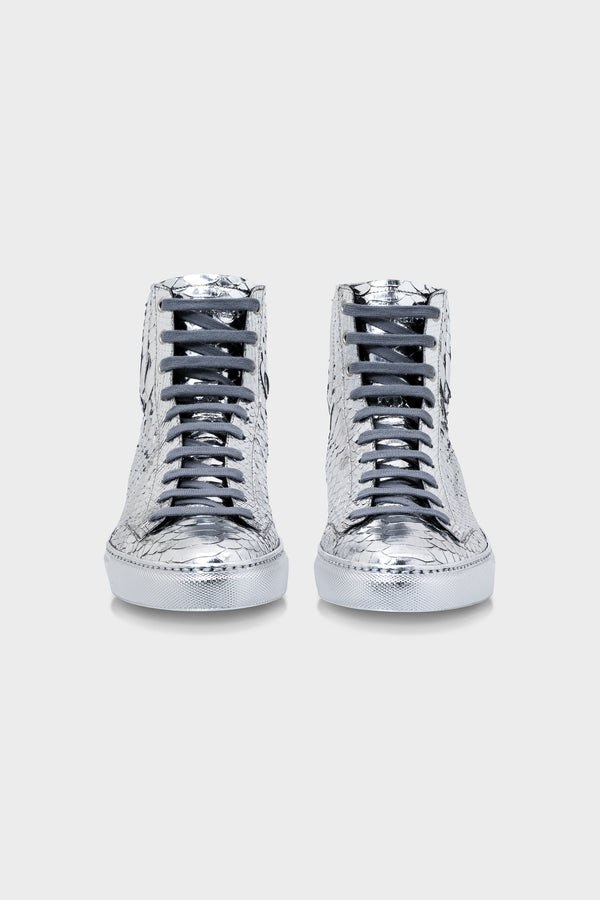 MIRROR SILVER PYTHON HIGH TOP SNEAKERS