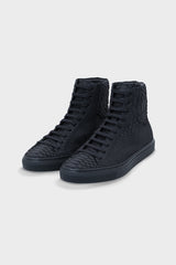 RUBBERIZED BLACK PYTHON HIGH TOP SNEAKERS