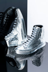 MIRROR SILVER PYTHON HIGH TOP SNEAKERS