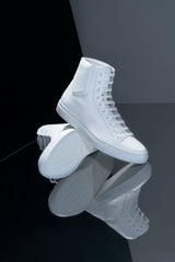 RUBBERIZED WHITE HIGH TOP SNEAKERS