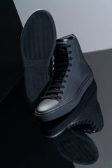 RUBBERIZED BLACK HIGH TOP SNEAKERS