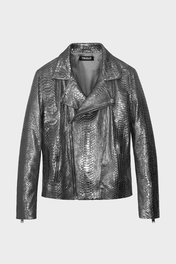 WASHED SILVER PYTHON CHIODO JACKET