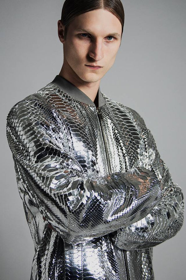 MIRROR SILVER PYTHON BOMBER JACKET