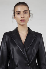 BLACK LEATHER DOUBLE-BREASTED JACKET