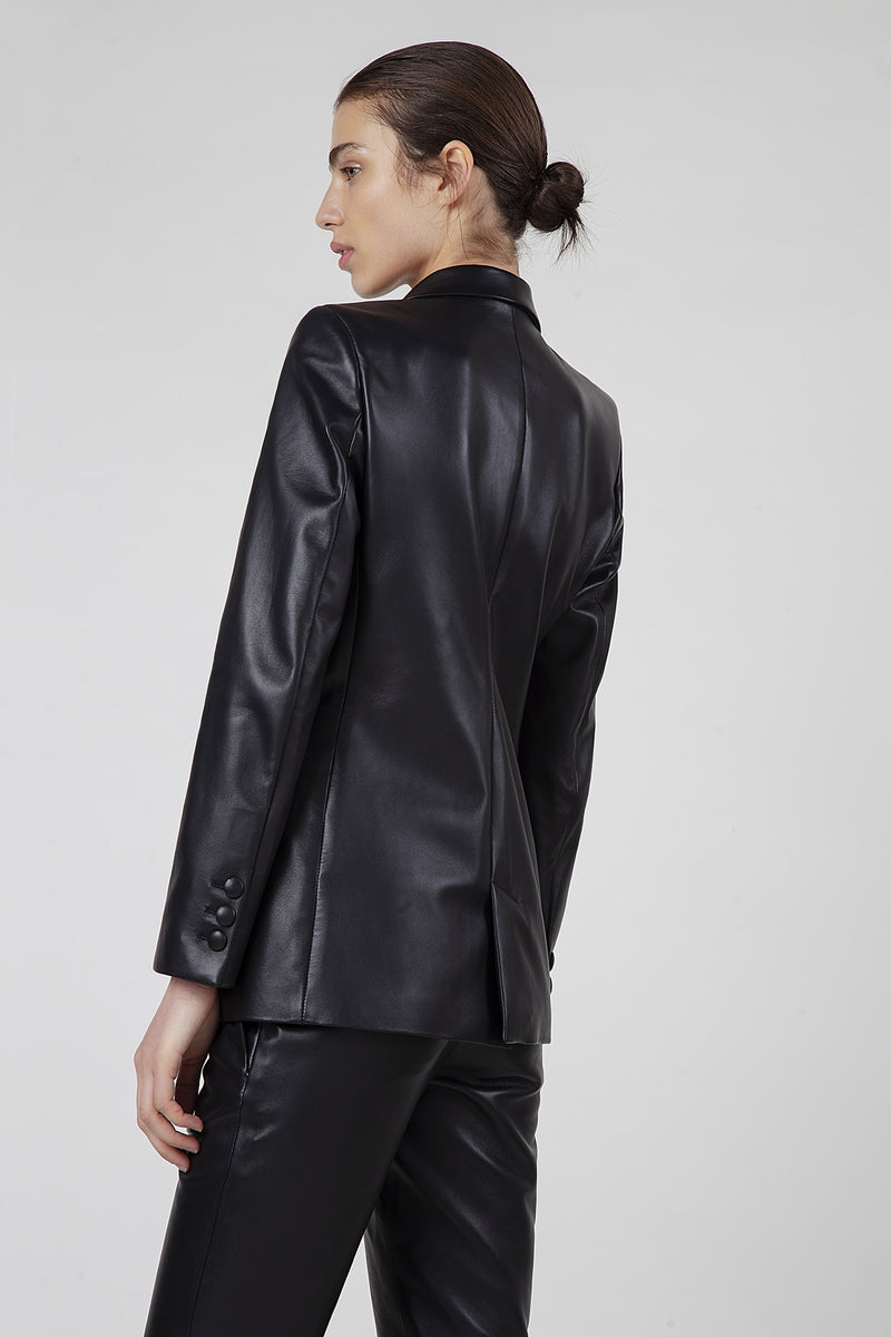 BLACK LEATHER DOUBLE-BREASTED JACKET