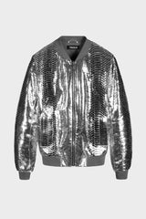 BOMBER IN PITONE ARGENTO SPECCHIATO 